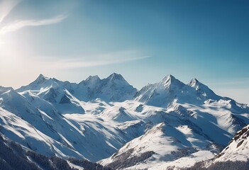 Sticker - AI generated illustration of snow-covered mountains on a sunny day