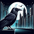 Illustration Raven in city
