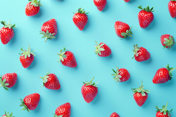 Wall Mural - strawberries on the blue background