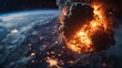 A dramatic visualization of a fiery asteroid entering Earth's atmosphere, representing catastrophic events.