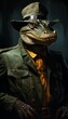 portrait of an anthropomorphic alligator wearing a military hat and uniform