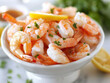 Fresh shrimp tails in a white bowl