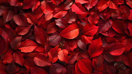 Wall Mural - Red big leaves in monochrome color. Forest red colored plants. Copy space background. Color of the year 2023