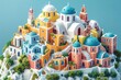 A beautiful 3D illustration of a Greek island town