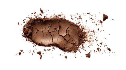 An intense close up of a velvety brown powdered eye shadow, showcasing its texture and color on transparent background