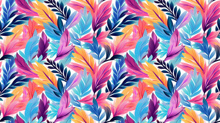 Sticker - Colorful watercolor tropical leaves seamless pattern.