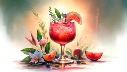 Wall Mural - Watercolor painting of a Cranberry Crush Cocktail