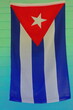 Cuban flag on the light-green wall of a porch in a bohio -Cuban hut- of the Valle de Viñales Valley. Pinar del Rio province-Cuba-169