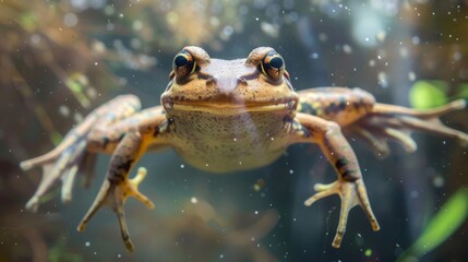 Wall Mural - Capture the charismatic face of a frog surrounded by bubbles, depicting life beneath the surface