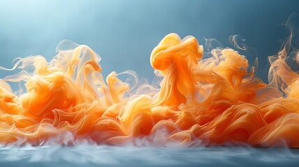 Sticker - A close up of orange liquid in motion with a blue background, AI