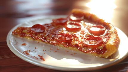 Wall Mural - a slice of juicy pepperoni pizza on a table generative ai