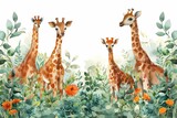 Fototapeta Dziecięca - Watercolor Illustration Safari Animal Frame template