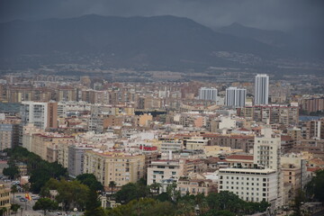 Sticker - Aerial view of Malaga Spain with buildings and landmarks. 