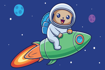 Wall Mural - a cartoon of a dog in a spacesuit riding a rocket