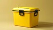 Yellow plastic tool box on yellow background, Generative AI illustrations.