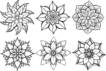 Wall Mural - Vector set of mandalas. Black and white floral elements.