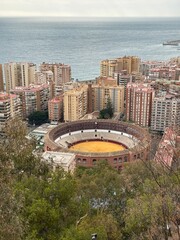 Sticker - Aerial view of Malaga Spain with buildings and landmarks. 