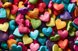 Full-frame background of colorful hearts. Neural network generated image. Not based on any actual person or scene.