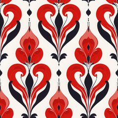 Wall Mural - Red, black and white Ogee style pattern illustration