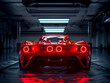 Futuristic red sports car in garage
