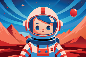 Wall Mural - a cartoon astronaut is standing in front of a red and orange background
