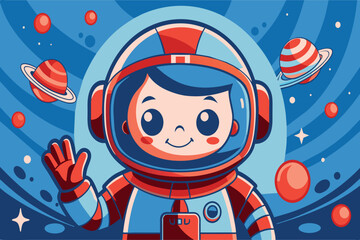 Wall Mural - a cartoon of a girl in a space suit waving to the camera