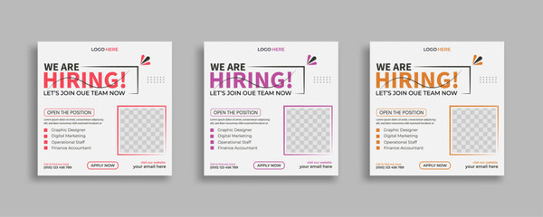 Wall Mural - We are hiring job vacancy social media post or square web banner template vector design	