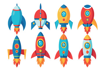 Wall Mural - a set of colorful rockets are shown in various positions