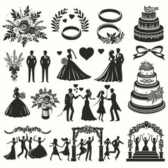 Poster - set of icons of accessories of wedding ceremony 
