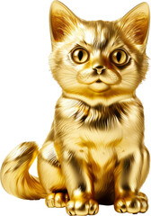 golden cat,cat made of gold isolated on white or transparent background,transparency 