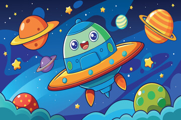 Wall Mural - the spaceship is surrounded by a variety of planets