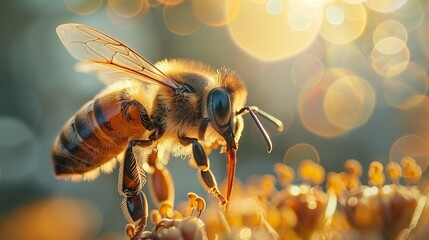 Sticker - Buzzing Beauty: Macro Bee Pollination, generative ai