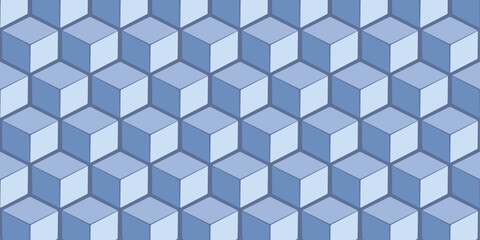 Fototapete - 3d pattern of cubes located on top of each other. Geometric vector pattern of volumetric cubes. Blue color of cubes.
