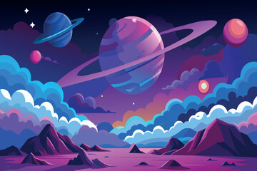 Wall Mural - a colorful space scene with a large planet in the center