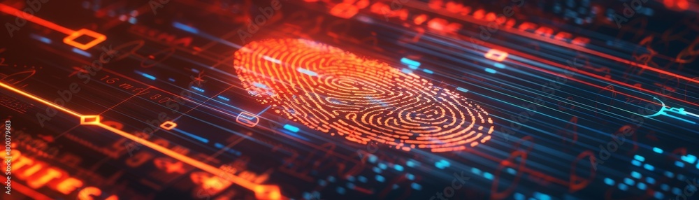 Secure Sensitive Document Sign A digital illustration of a secure document with a fingerprint icon ...