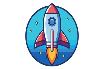 Wall Mural - a rocket is flying through space with a bright blue background
