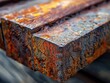 A macro shot of a rusty steel beam, showcasing the intricate textures and pitted corrosion in exquisite detail  