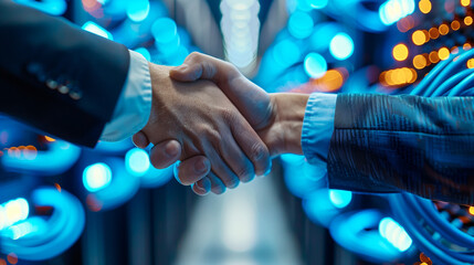 Deal. business man shaking hands with effect global network link connection and graph chart of stock market graphic diagram, digital technology, internet communication, teamwork, partnership concept	
