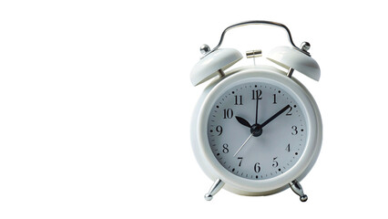 Alarm white clock isolated on transparent background.