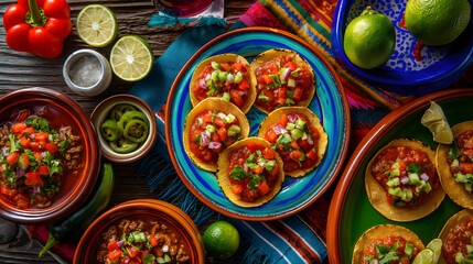 Wall Mural - Authentic Mexican Tostadas with Fresh Salsa and Toppings