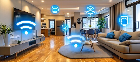 Wall Mural - Navigating the Digital Cosmos: Embracing the Next Frontier with a Tech Banner Showcasing HUD-enabled Internet of Things (IoT) Integration