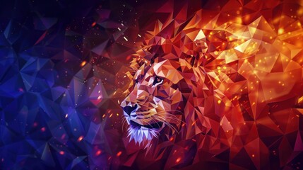 Wall Mural - A low polygon illustration showcasing an exploding geometric pattern of a lion.