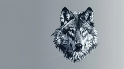 a wild wolf face depicted in a low poly triangular and wireframe vector illustration, isolated on a 