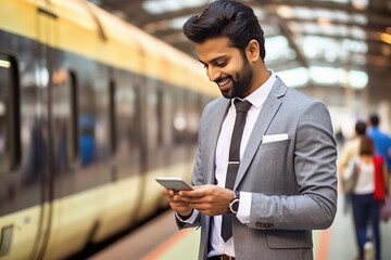 Young businessman using digital tablets