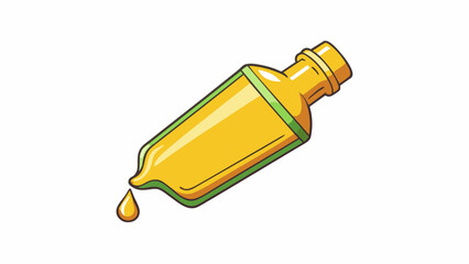 Canvas Print - A bottle of golden yellow liquid with a smooth and velvety texture. It pours easily and has a distinct aroma of freshly grass.  on white background. Cartoon Vector.