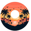 Summer background with sunset and palm trees illustration
