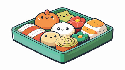 Sticker - A collection of sushi rolls dumplings and other Japanese dishes made from soft squishy foam. These plush toys are perfect for young children to play. Cartoon Vector.