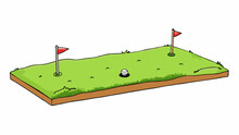 A Flat Rectangle Of Freshly Grass Marked By A White Tee Marker At One End And A Set Of Yardage Markers At The Other. It Offers A Calm Quiet Place To. Cartoon Vector.