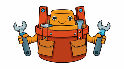 Wall Mural - A fake tool belt with multiple pockets and loops holding various toy tools such as a hammer screwdriver and wrench. The belt is made of thick fabric. Cartoon Vector.