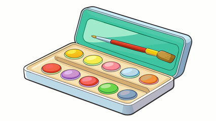 Canvas Print - A finger paint set with a palette of eight pastel shades packaged in a sy plastic carrying case. The paints have a smooth creamy consistency and come. Cartoon Vector.